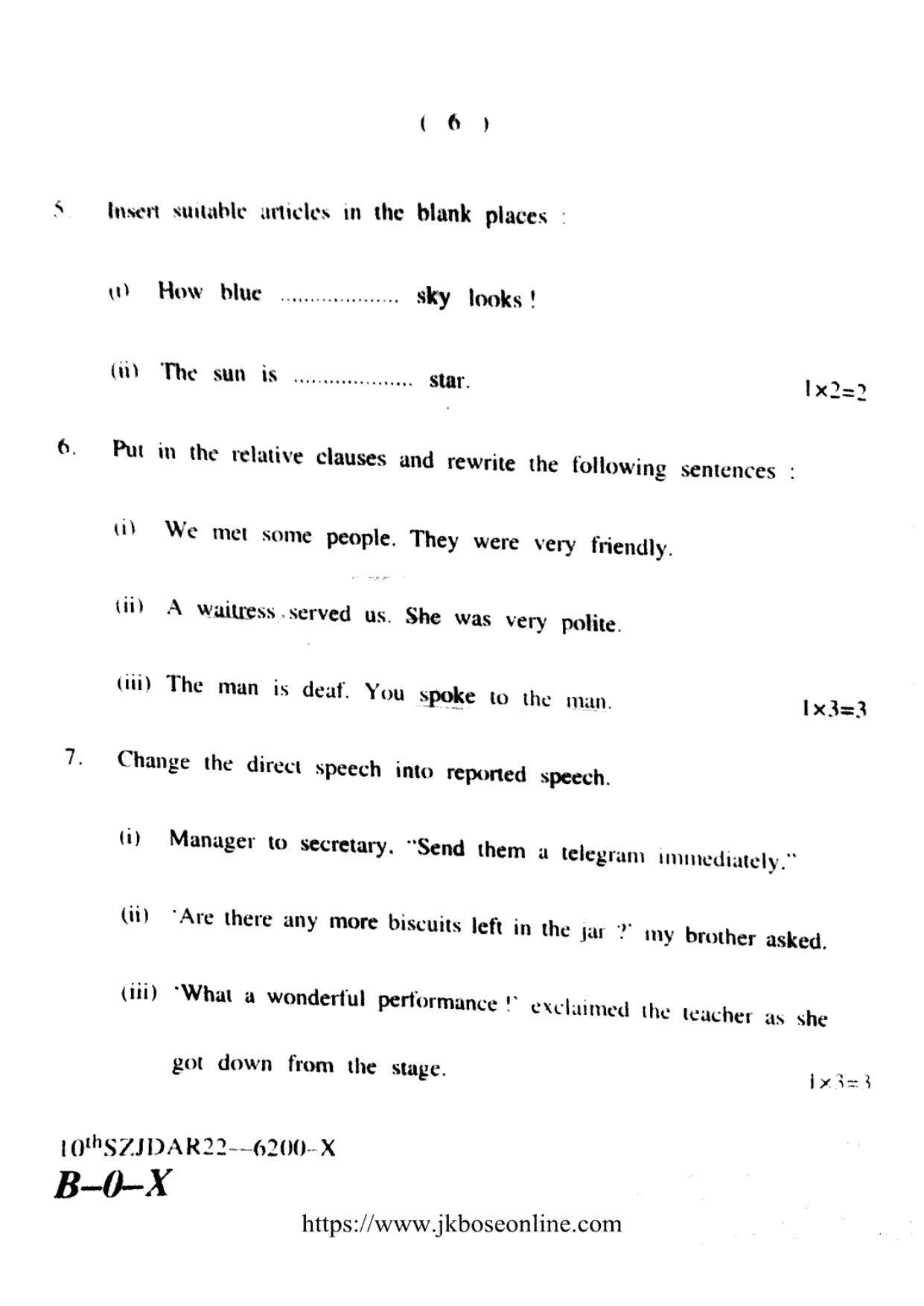 JKBOSE CLASS 10 English (6200-X) 2022 - Page 6