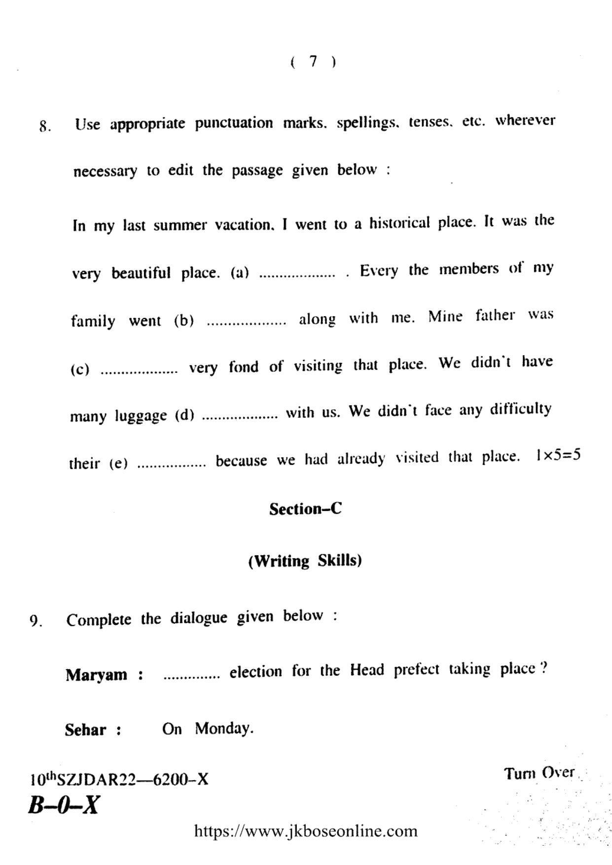 JKBOSE CLASS 10 English (6200-X) 2022 - Page 7