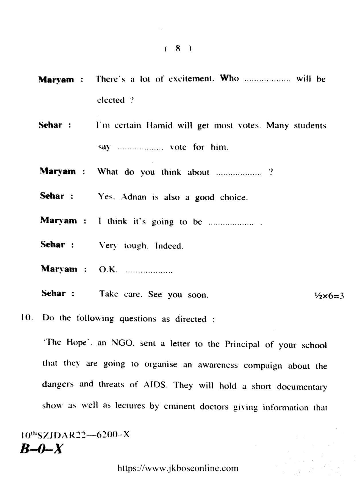 JKBOSE CLASS 10 English (6200-X) 2022 - Page 8