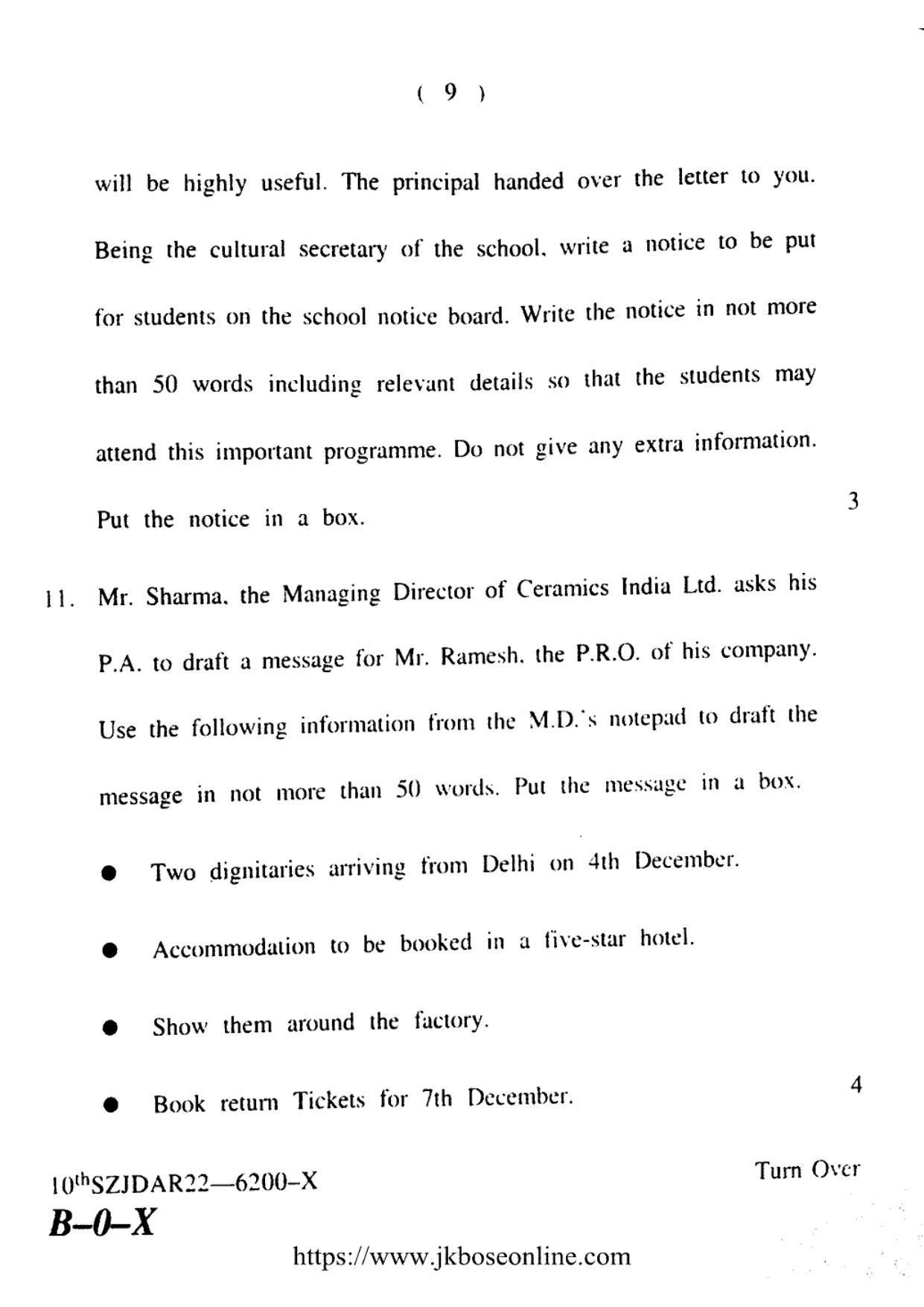 JKBOSE CLASS 10 English (6200-X) 2022 - Page 9