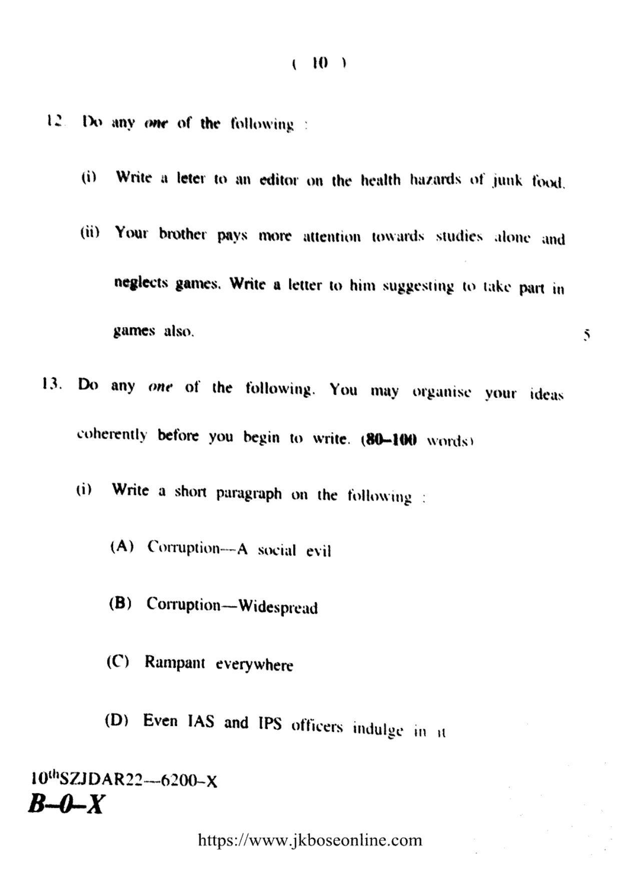 JKBOSE CLASS 10 English (6200-X) 2022 - Page 10