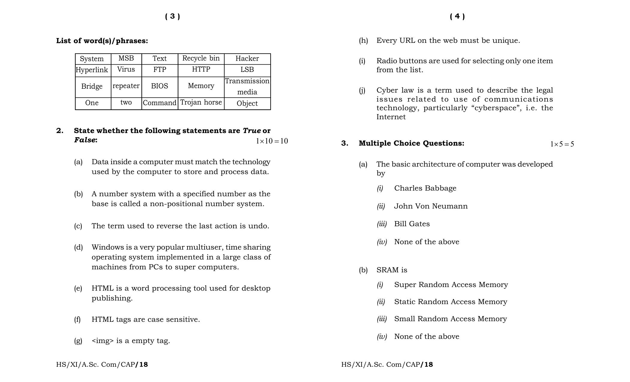 Meghalaya Board (MBOSE) Class 11 Computer_Application 2018 Question Paper - Page 2