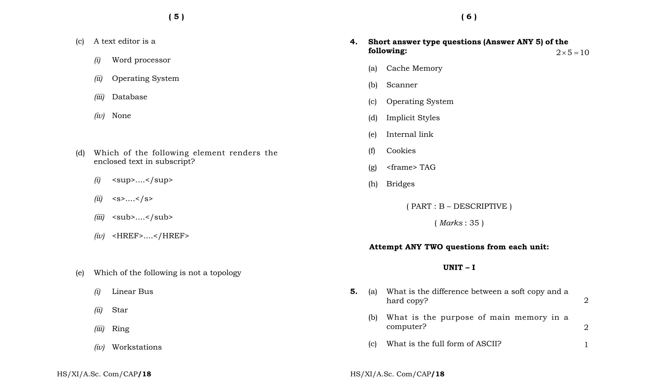 Meghalaya Board (MBOSE) Class 11 Computer_Application 2018 Question Paper - Page 3