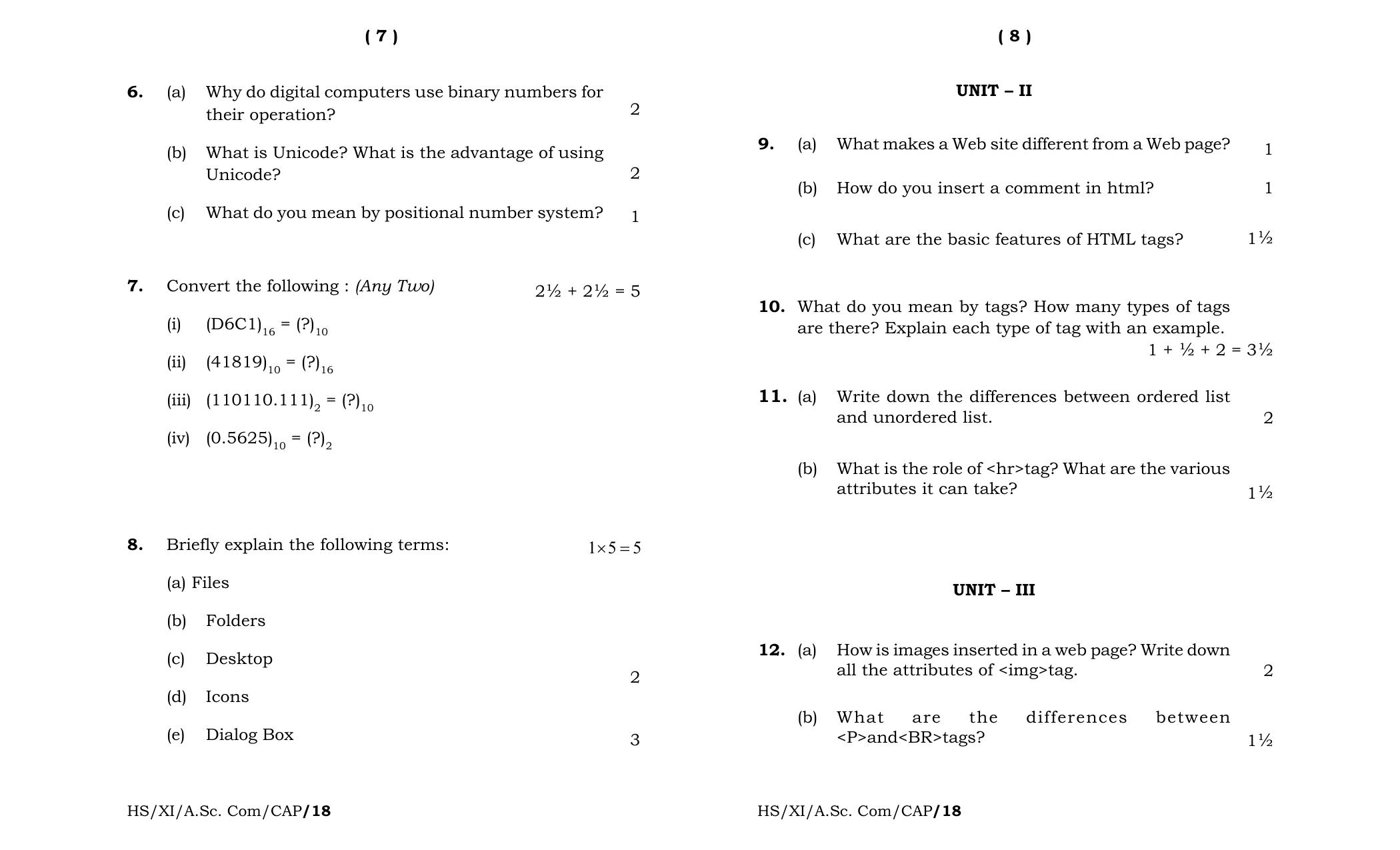 Meghalaya Board (MBOSE) Class 11 Computer_Application 2018 Question Paper - Page 4