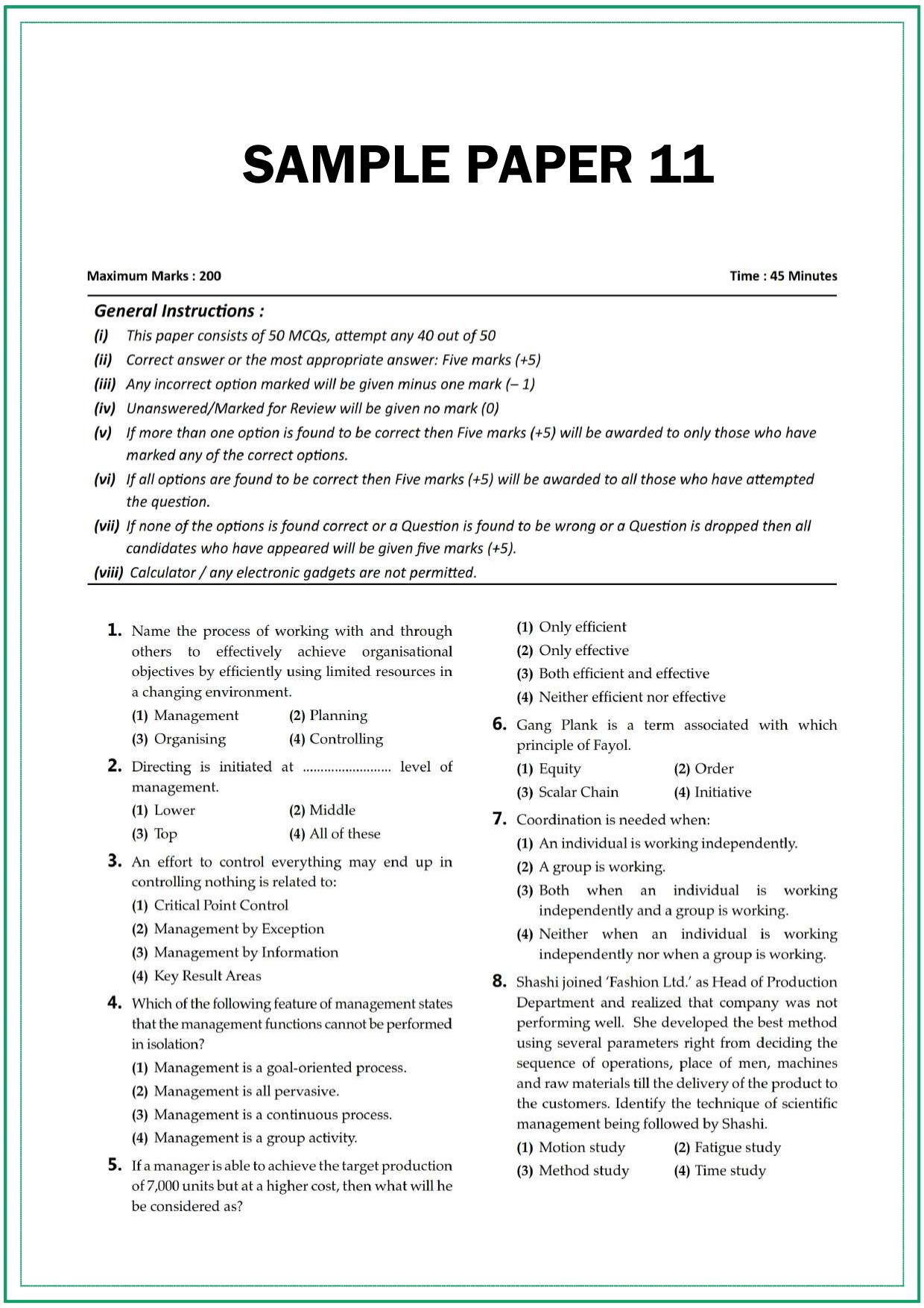 CUET UG Business Studies Sample Paper 11 - Page 1
