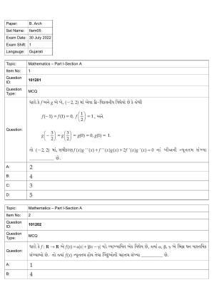 JEE Mains 2022: B.Arch Gujarati (Shift 1) 30-07-2022 Question Paper