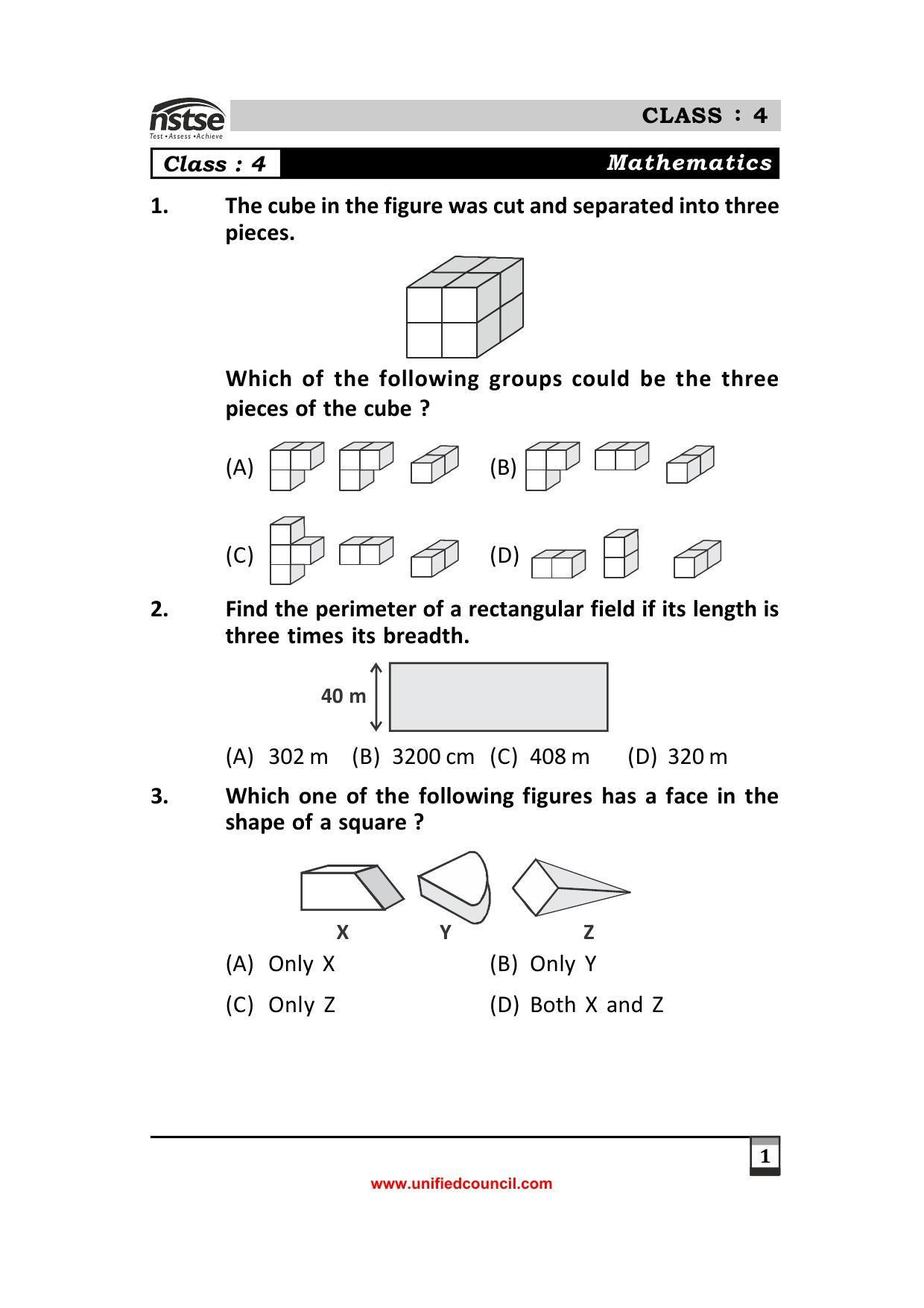 2023 Class 4 NSTSE Sample Question Papers - Page 1