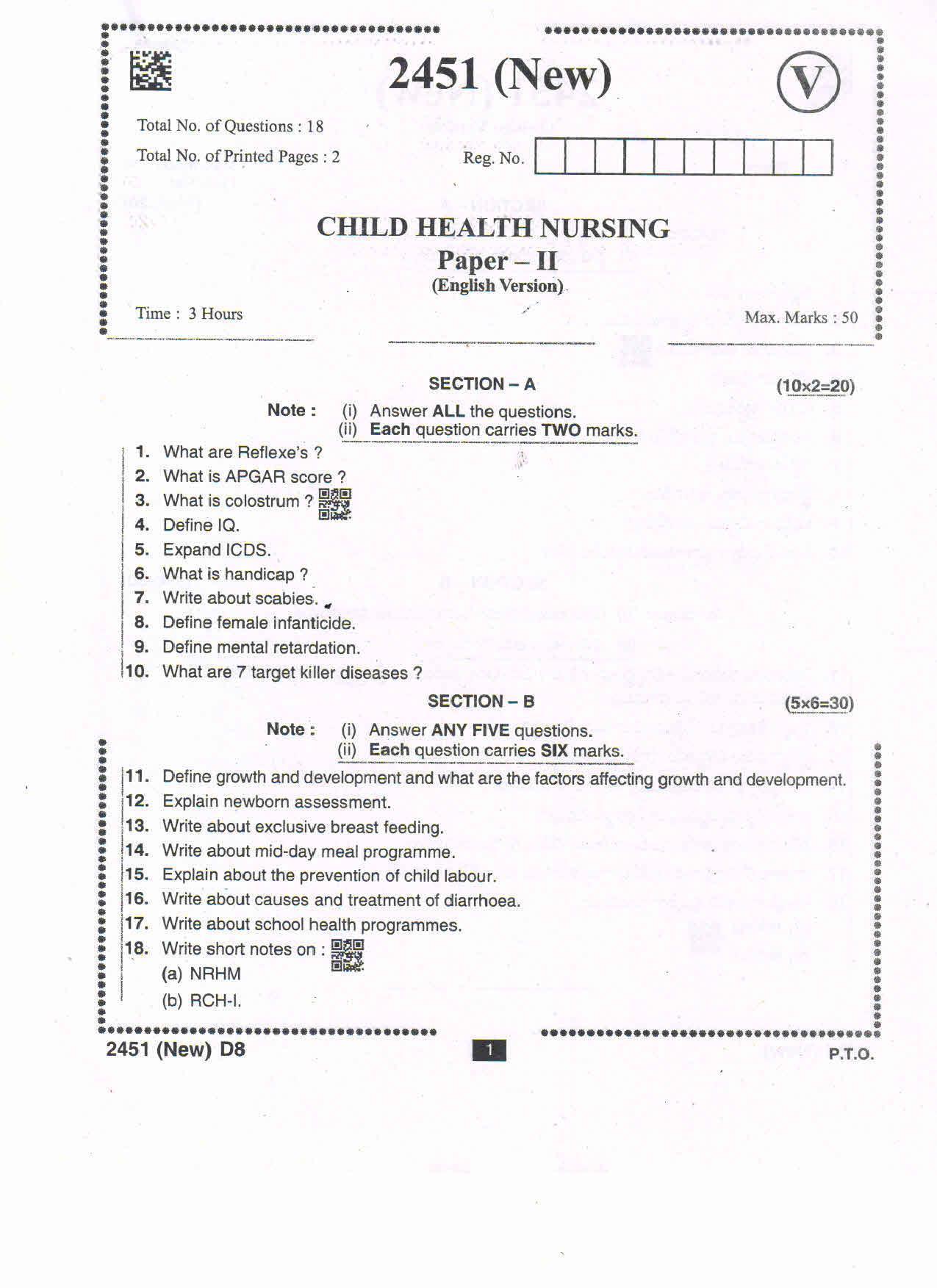 AP Intermediate 2nd Year Vocational Question Paper September-2021- Child_Health_Nursing-II - Page 1