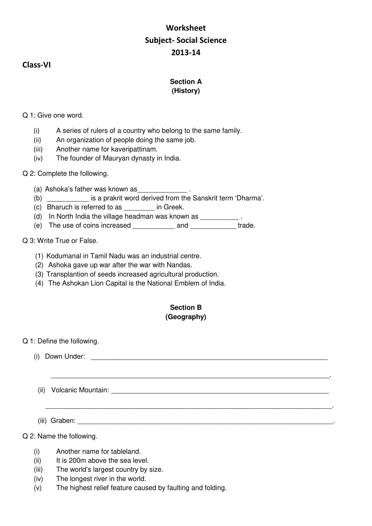 CBSE Worksheets for Class 6 Social Science Assignment 16 - Page 1