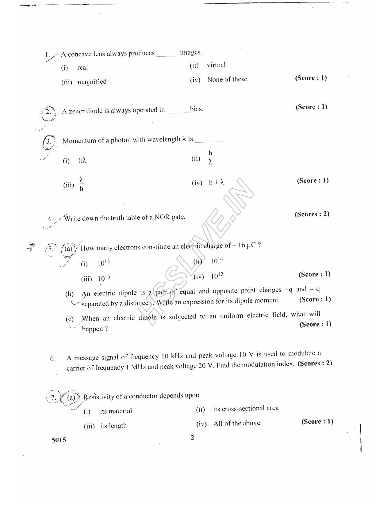 Kerala Plus Two 2017 Physics Question paper - Page 2