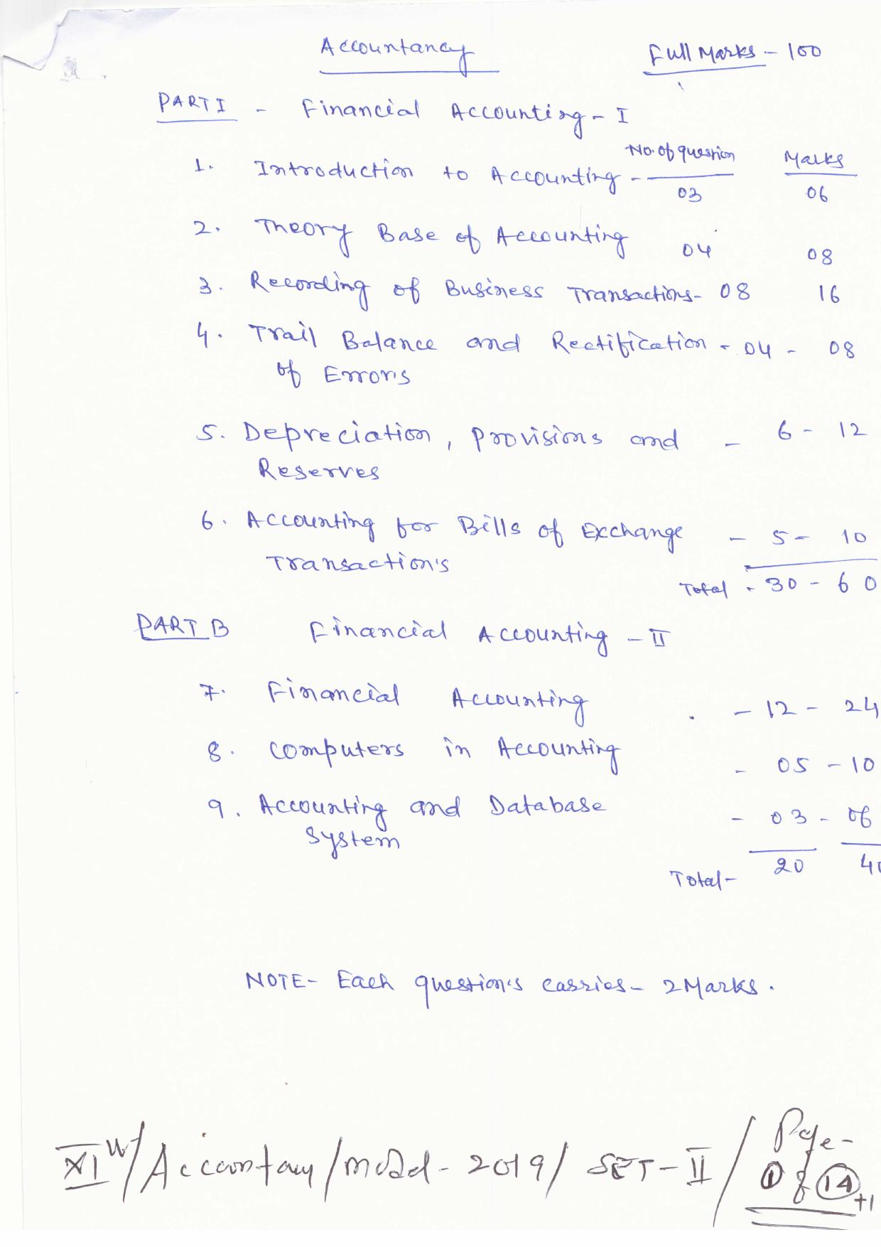 JAC Board Class 11th 2019 ACCOUNTANCY SET-2 Model Paper - Page 1