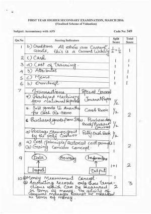 Kerala Plus One 2016 Accountancy with AFS Answer Key