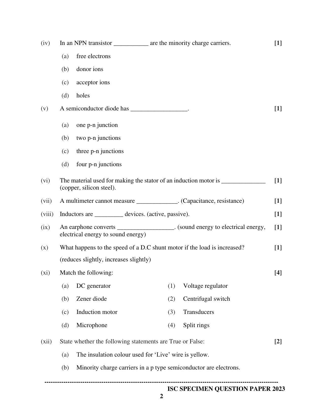 ISC Class 12 Electricity & Electronics Sample Paper 2023 - Page 2