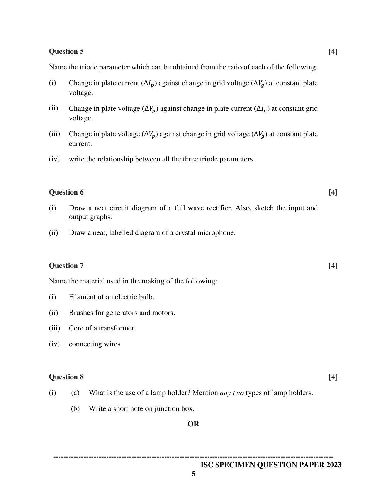 ISC Class 12 Electricity & Electronics Sample Paper 2023 - Page 5