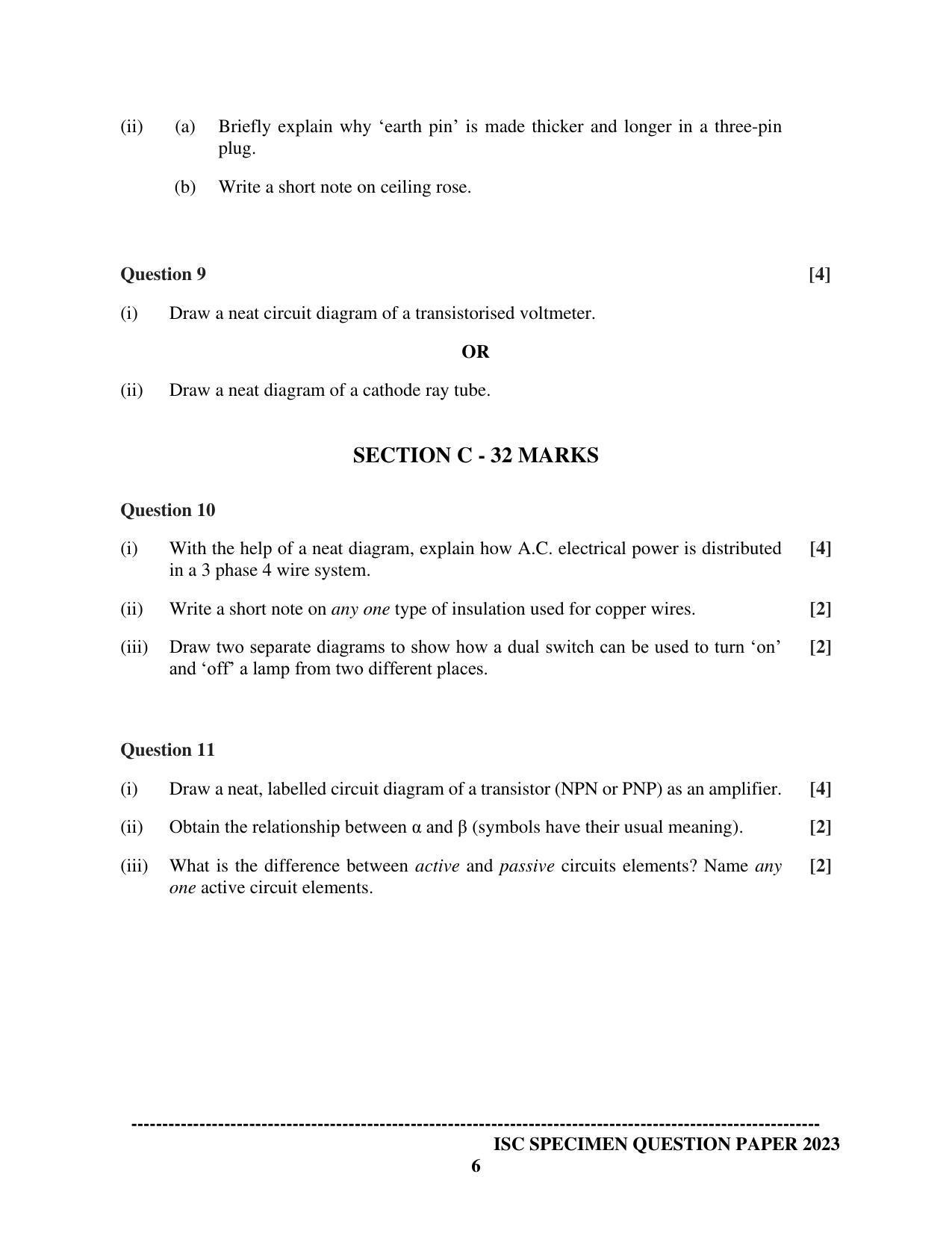 ISC Class 12 Electricity & Electronics Sample Paper 2023 - Page 6