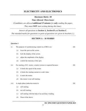 ISC Class 12 Electricity & Electronics Sample Paper 2023