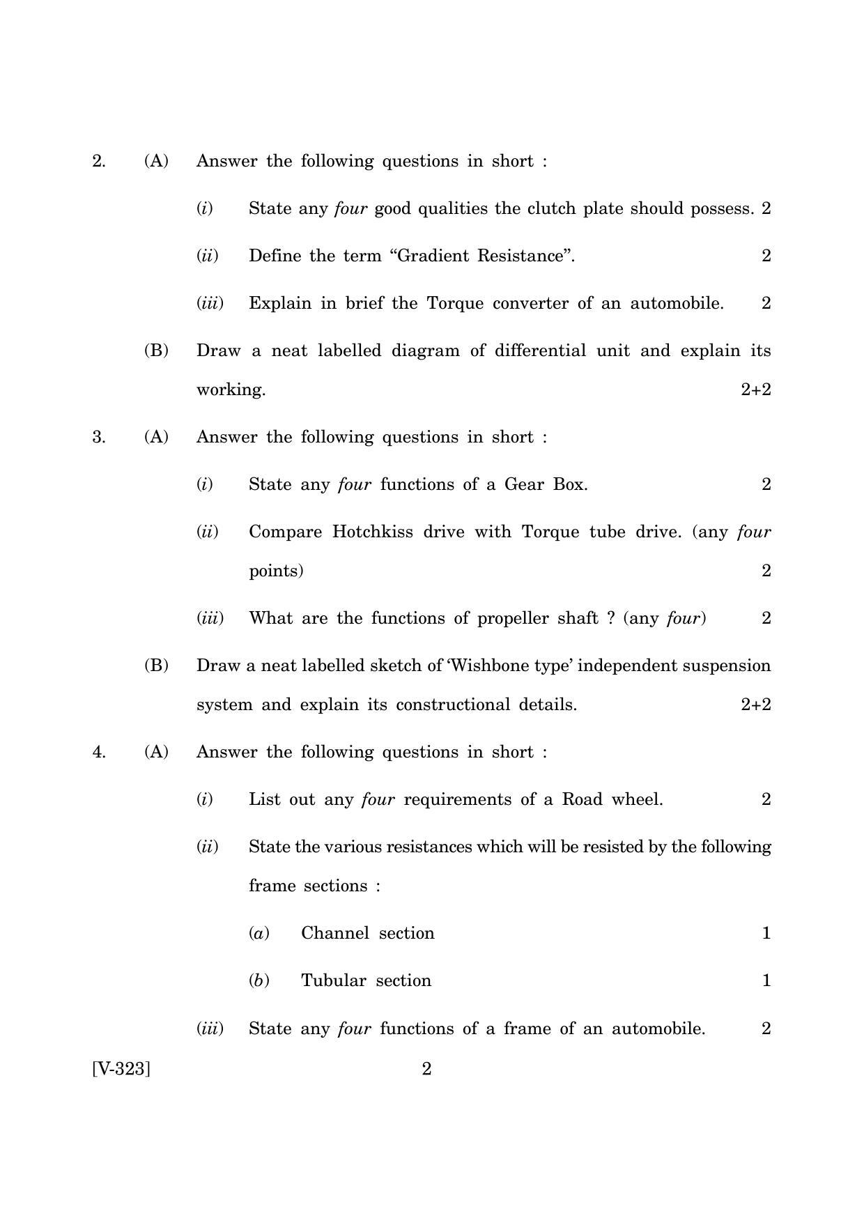 Goa Board Class 12 Auto - Transmission (March 2019) Question Paper - Page 2