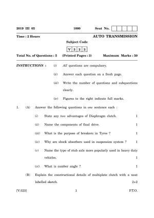 Goa Board Class 12 Auto - Transmission   (March 2019) Question Paper