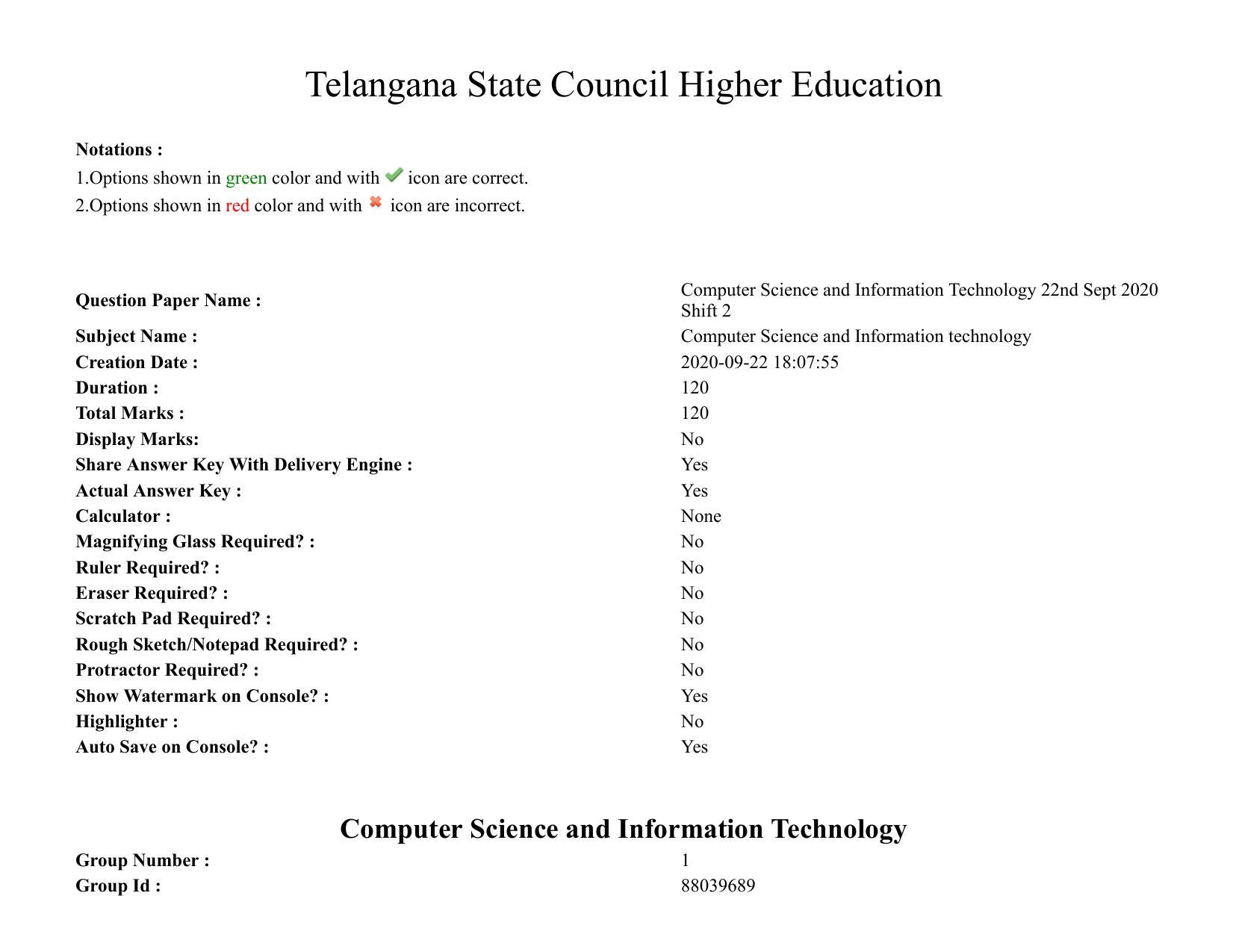 TS PGECET 2020: Computer Science and Information Technology Question Papers - Page 1