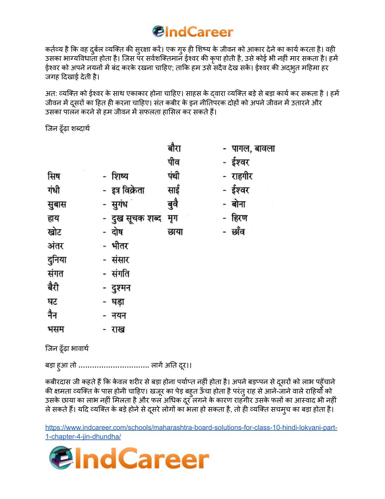 Maharashtra Board Solutions for Class 10- Hindi Lokvani (Part 1): Chapter 4- जिन ढूँढ़ा - Page 20