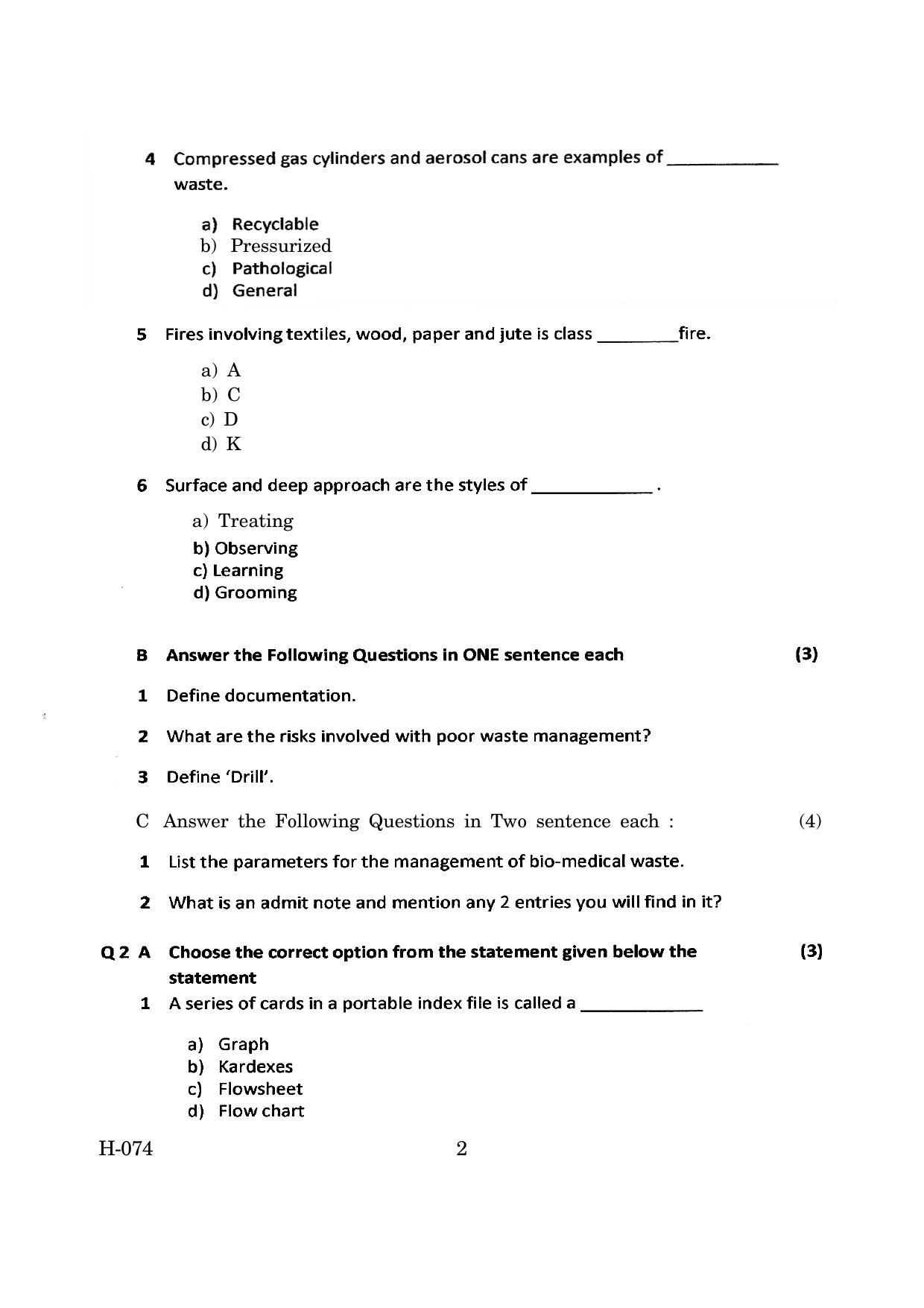 Goa Board Class 12 Health Care (March 2019_0) Question Paper - Page 2
