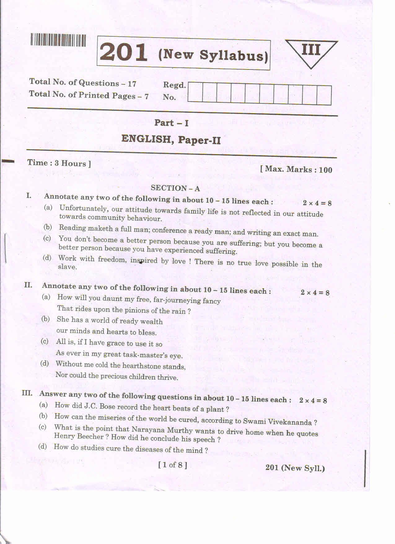 AP Inter 2nd Year ENGLISH-II (NEW) March-2020-General Question Paper - Page 1