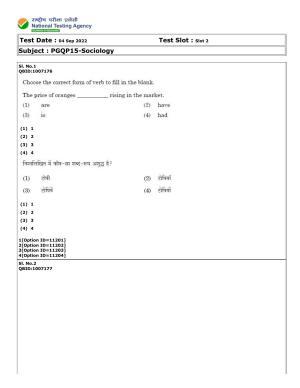CUET (PG) 2022: PGQP-15 Sociology (04-09-2022) Question Paper