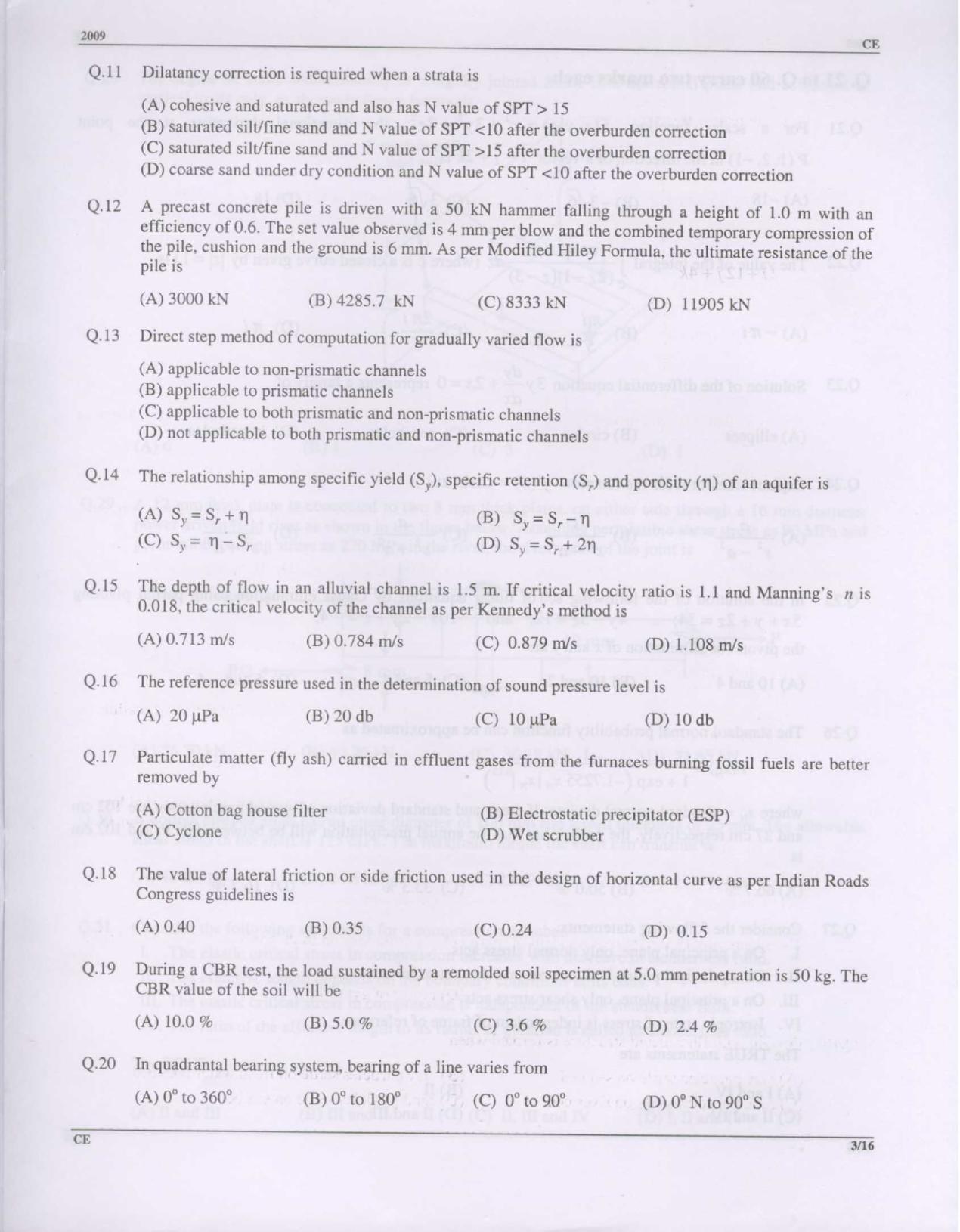 GATE 2009 Civil Engineering (CE) Question Paper with Answer Key - Page 3