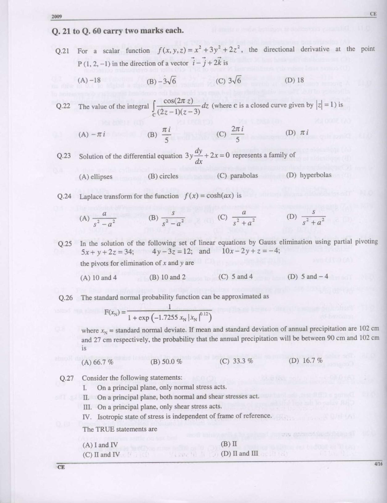 GATE 2009 Civil Engineering (CE) Question Paper with Answer Key - Page 4