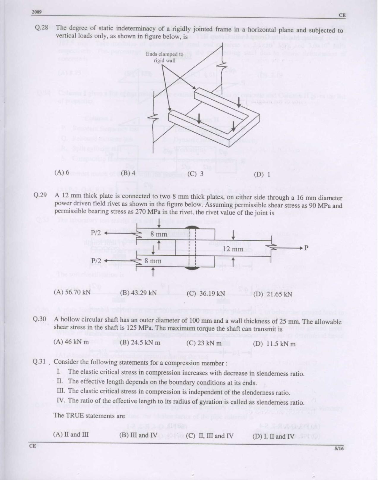 GATE 2009 Civil Engineering (CE) Question Paper with Answer Key - Page 5