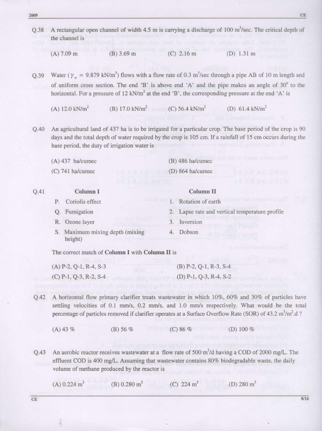 GATE 2009 Civil Engineering (CE) Question Paper with Answer Key - Page 8