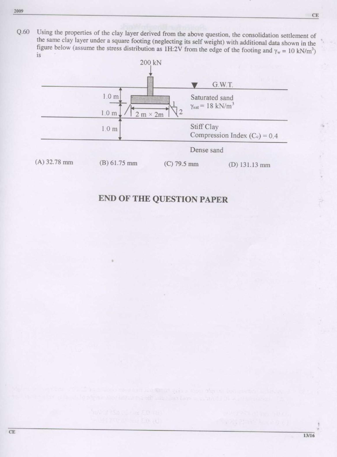GATE 2009 Civil Engineering (CE) Question Paper with Answer Key - Page 13