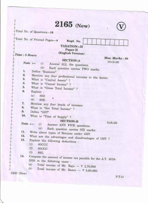 AP Inter 2nd Year Taxation-II (new) March-2020-Vocational Question Paper