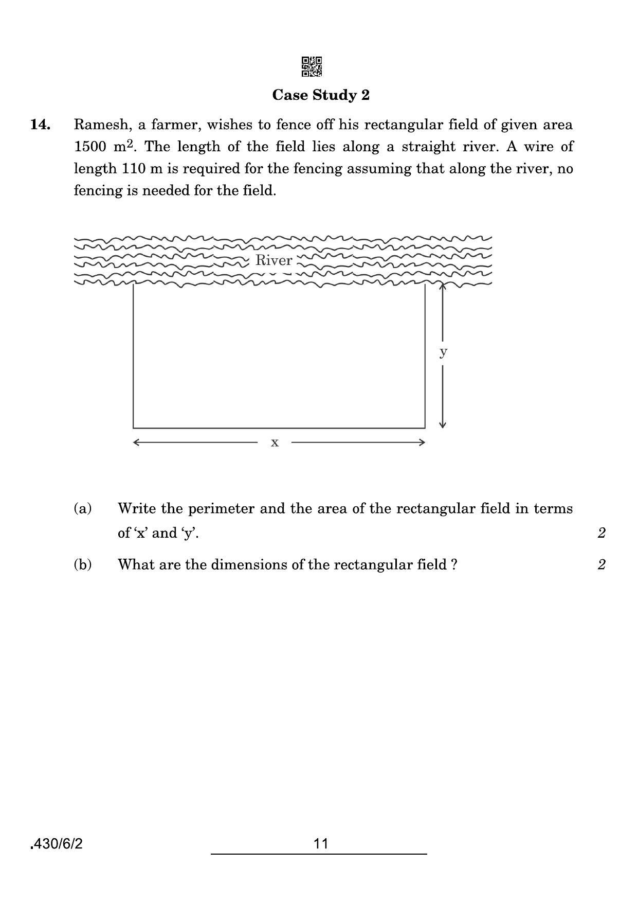CBSE Class 10 430-6-2 Maths Basic 2022 Compartment Question Paper - Page 11