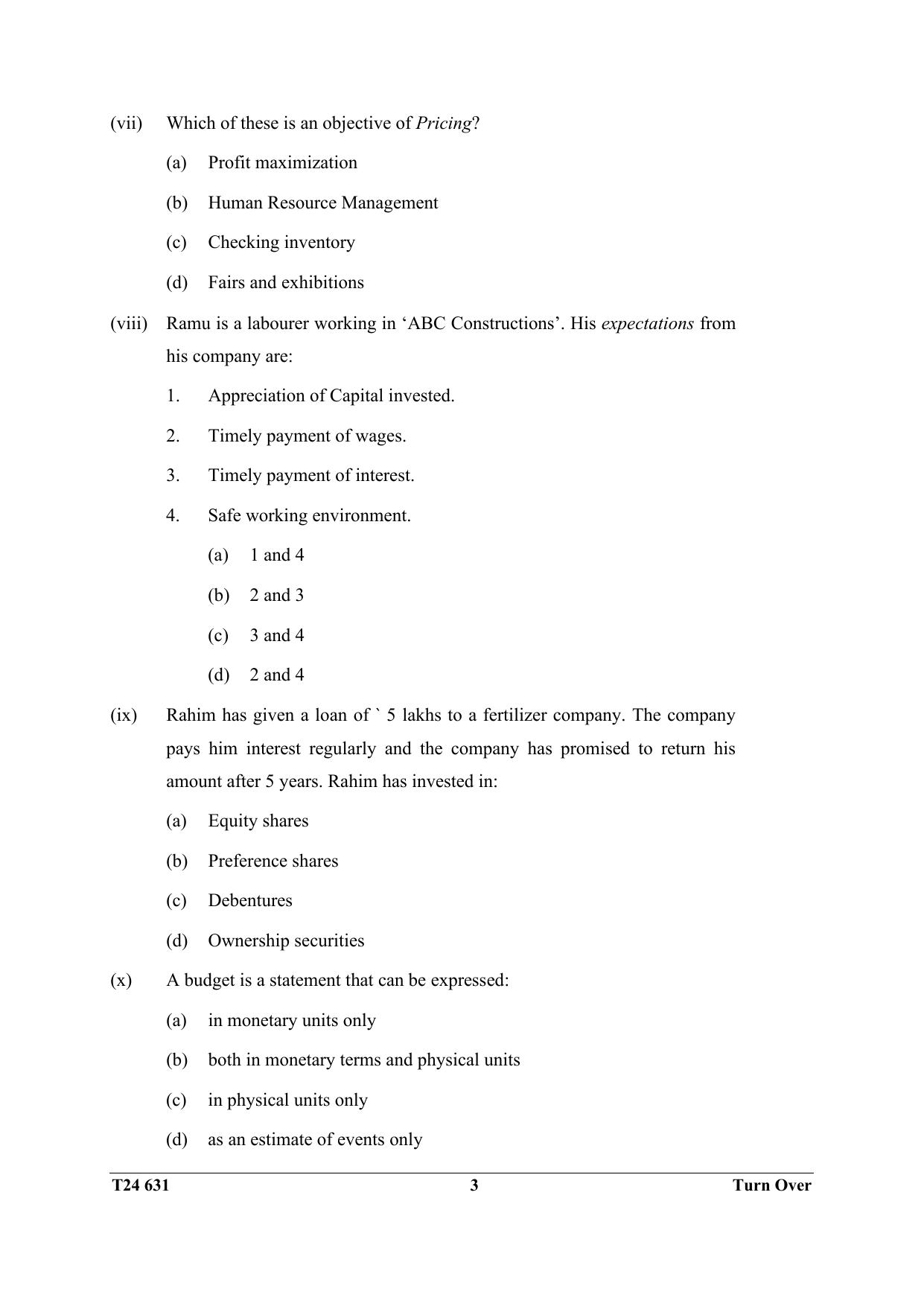 ICSE Class 10 Commercial Studies 2024 Question Paper - Page 3