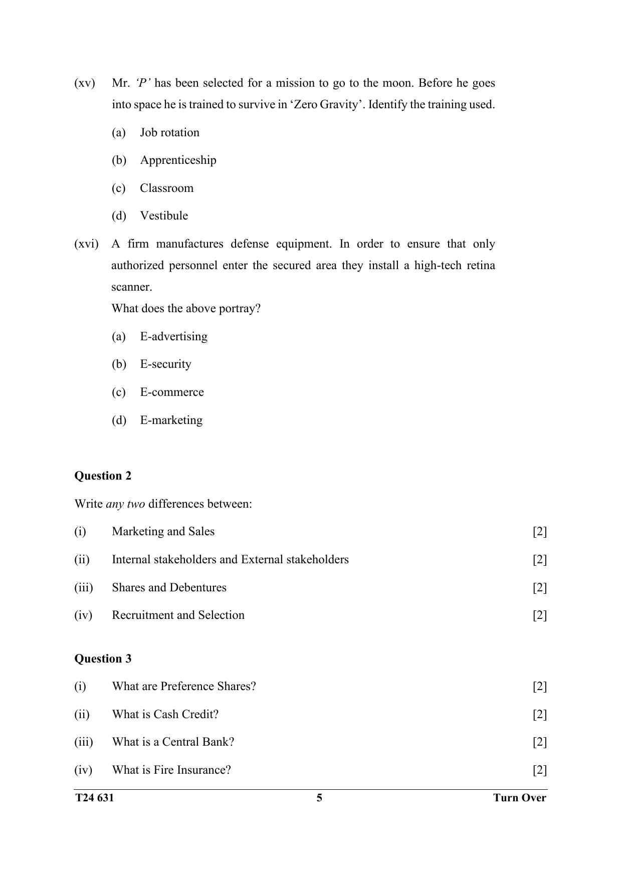 ICSE Class 10 Commercial Studies 2024 Question Paper - Page 5