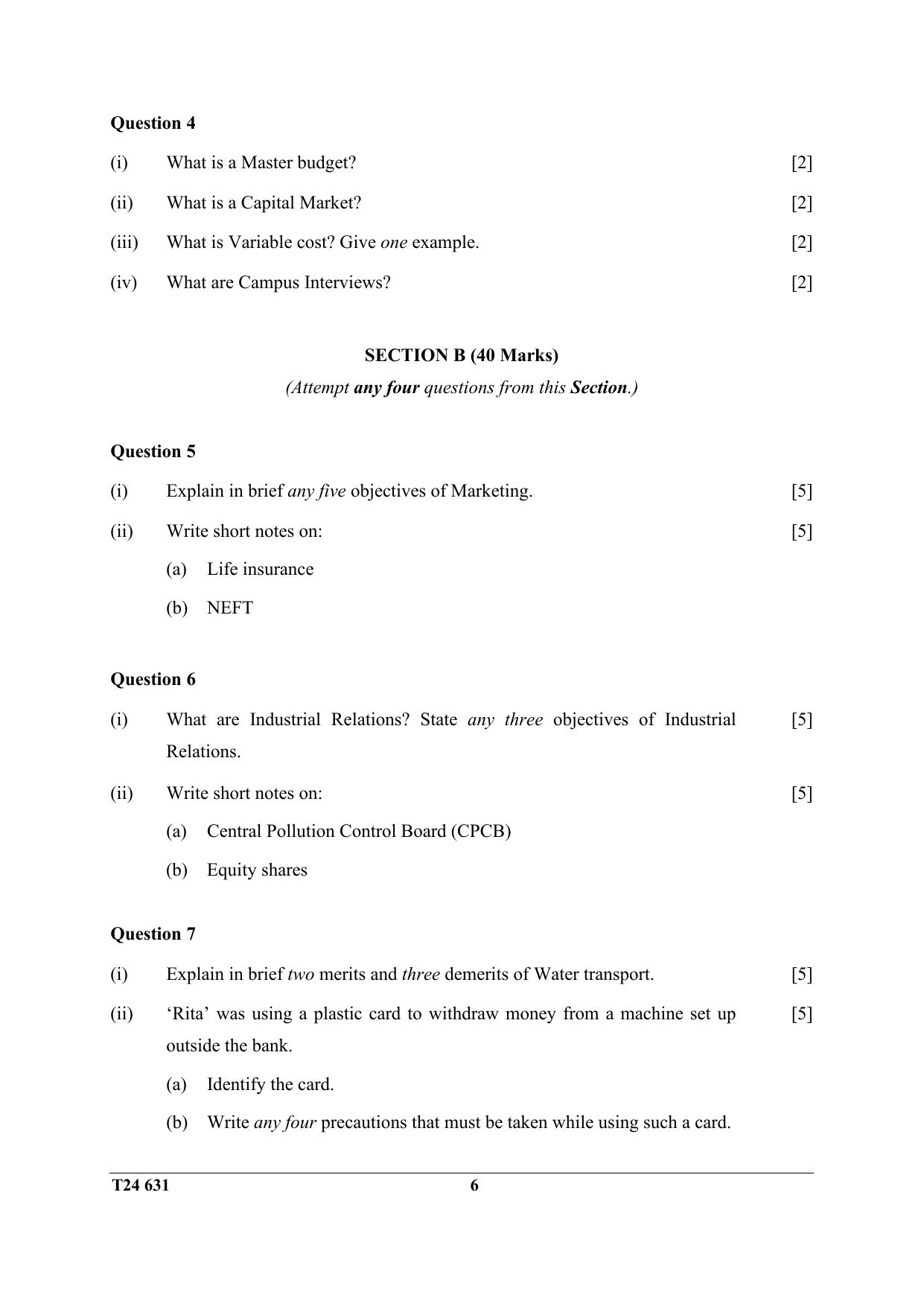 ICSE Class 10 Commercial Studies 2024 Question Paper - Page 6
