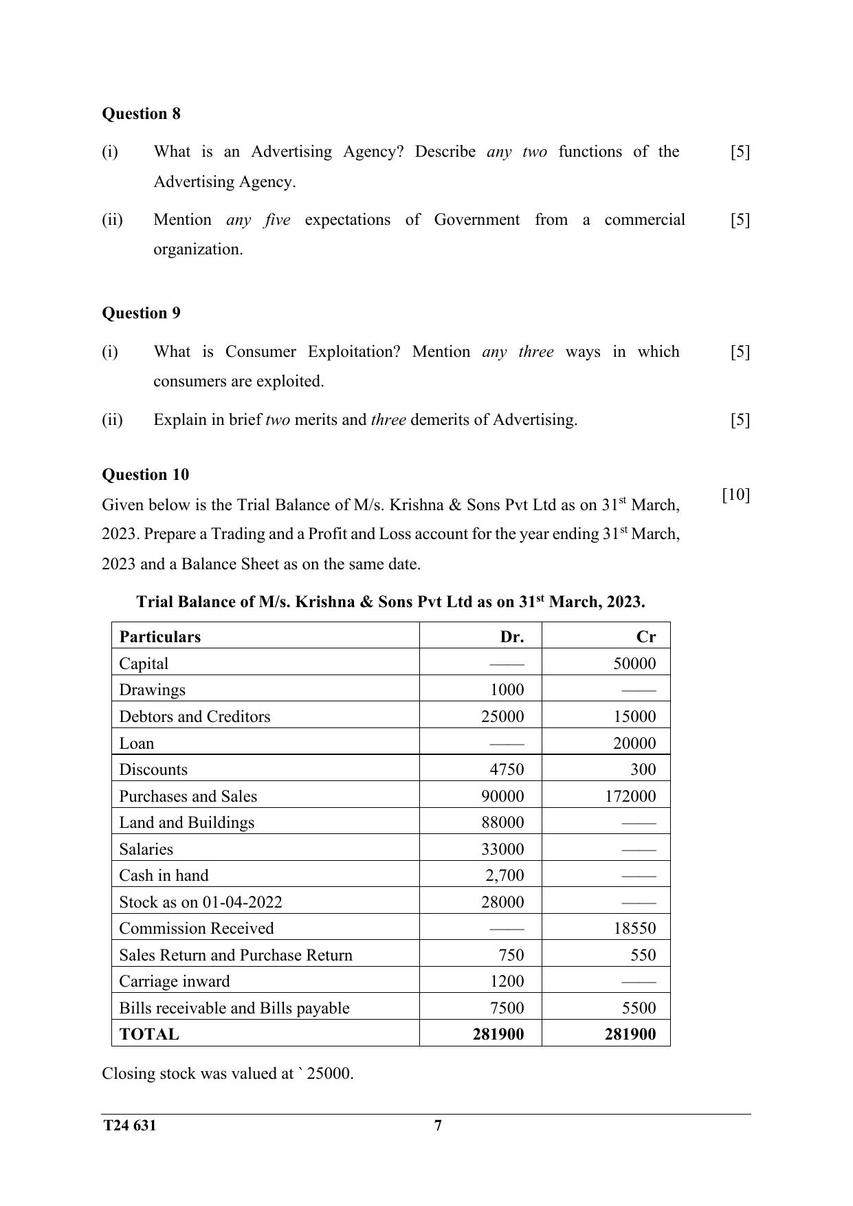 ICSE Class 10 Commercial Studies 2024 Question Paper - Page 7