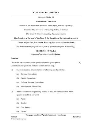 ICSE Class 10 Commercial Studies 2024 Question Paper