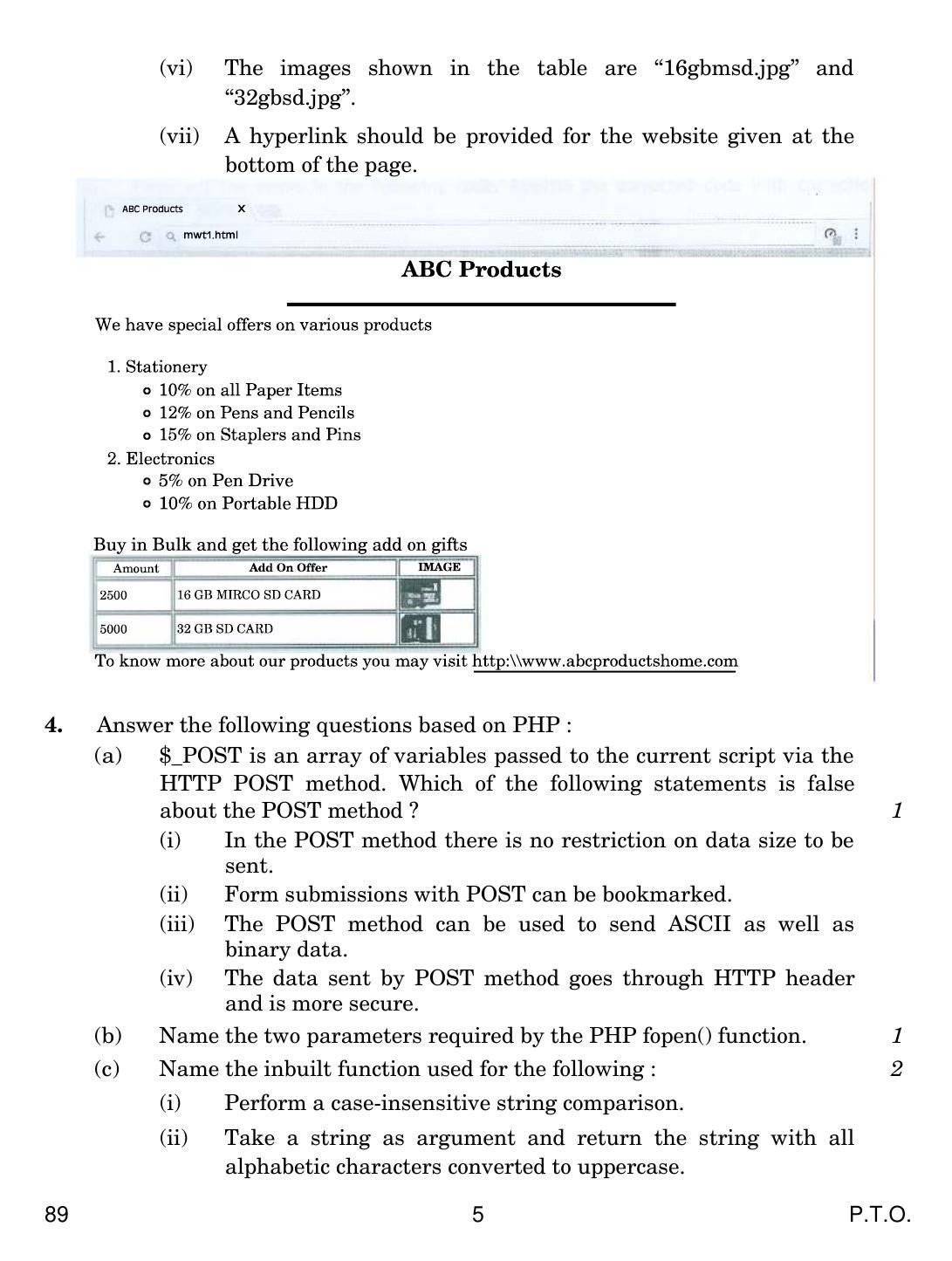 CBSE Class 12 89 Multimedia And Web Technology 2019 Question Paper - Page 5