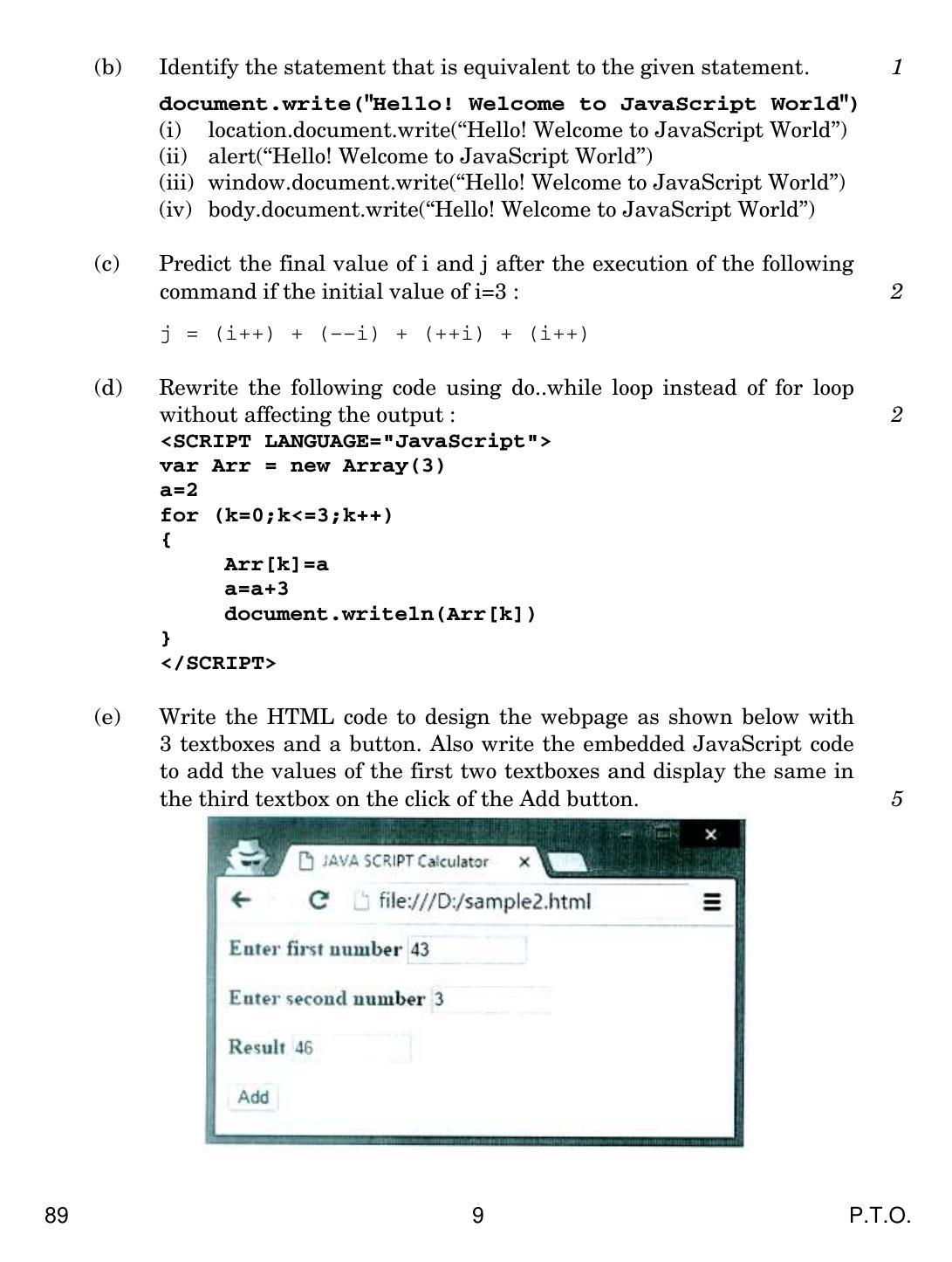 CBSE Class 12 89 Multimedia And Web Technology 2019 Question Paper - Page 9