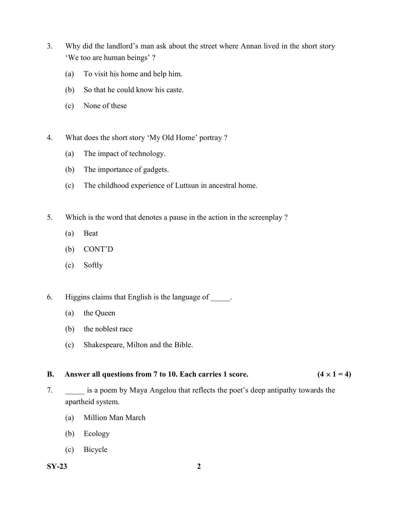 Kerala Plus Two Question Paper 2022 - English Literature - Page 2