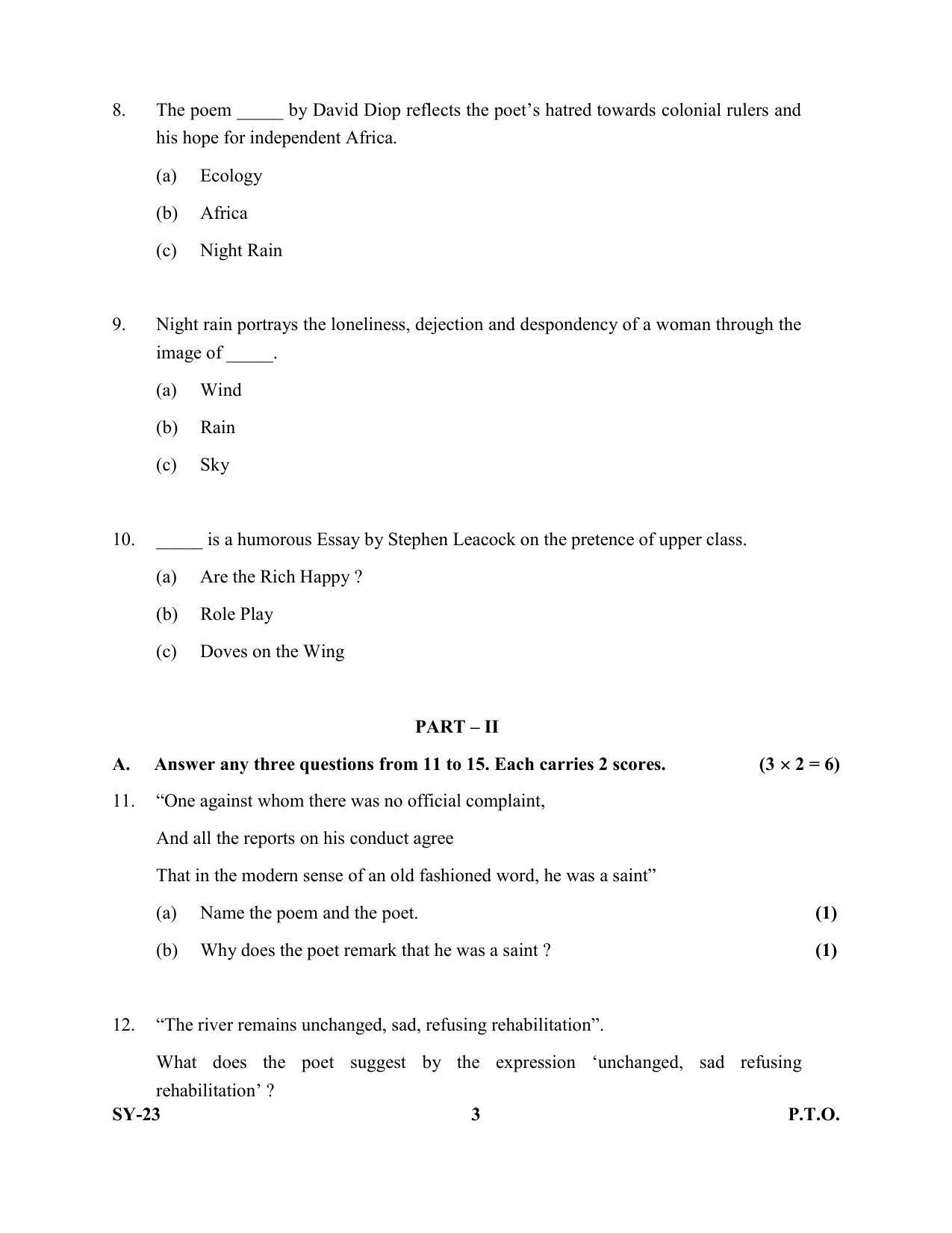 Kerala Plus Two Question Paper 2022 - English Literature - Page 3