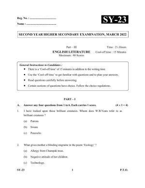 Kerala Plus Two Question Paper 2022 - English Literature