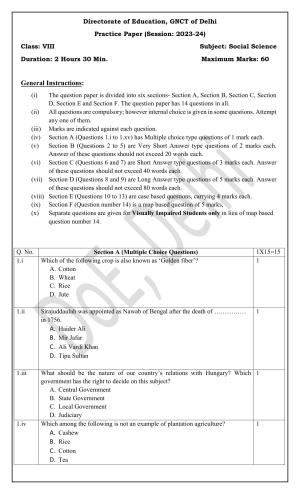 Edudel Class 8 Social Science (English) Practice Papers-1 (2023-24)