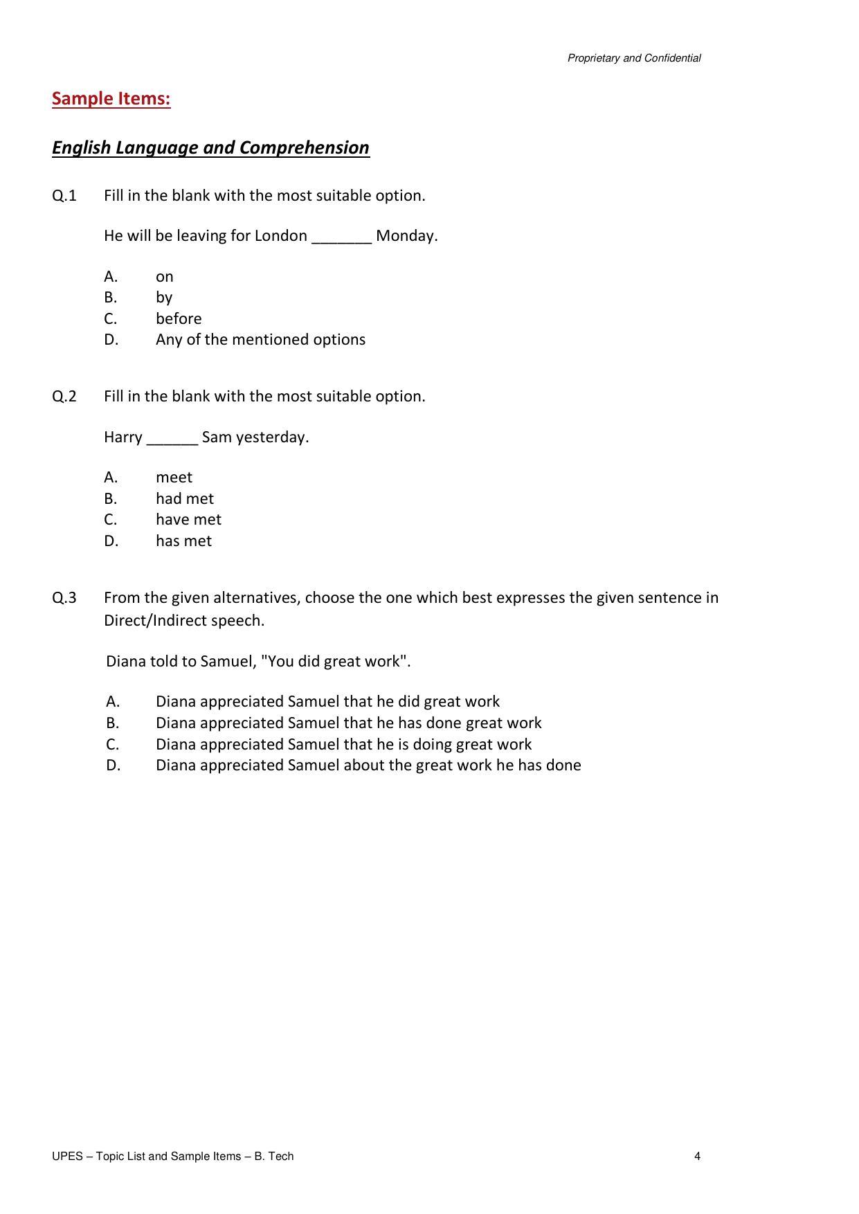 UPES B.Tech Sample Papers - Page 4