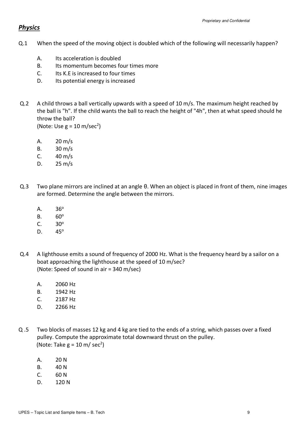 UPES B.Tech Sample Papers - Page 9
