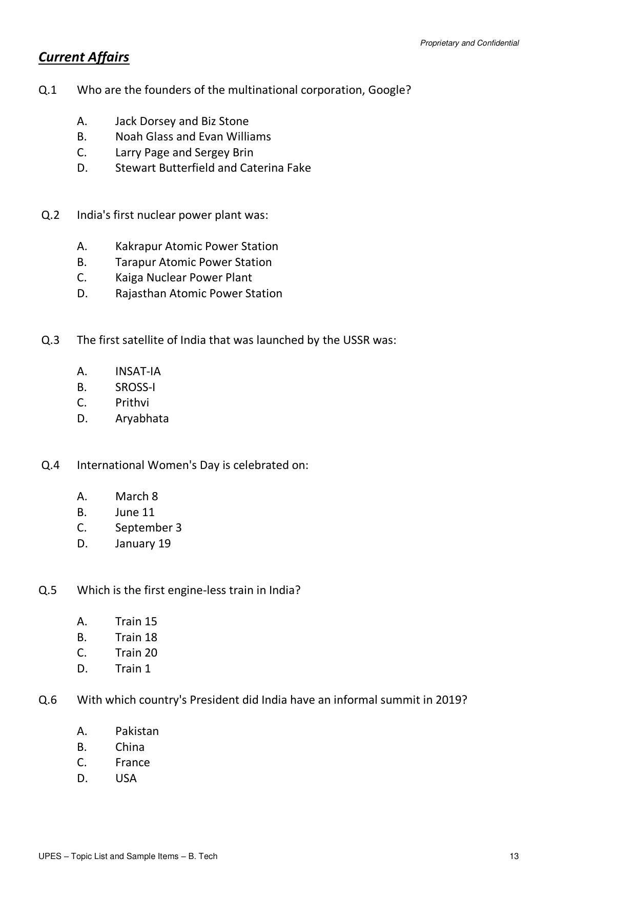 UPES B.Tech Sample Papers - Page 13