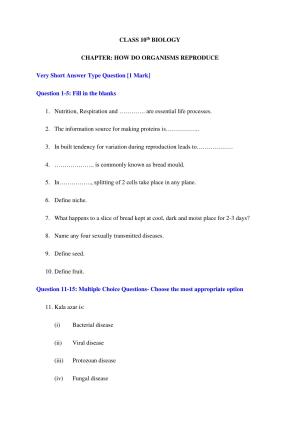 JKBOSE Class 10 HOW DO ORGANISMS REPRODUCE Question Bank
