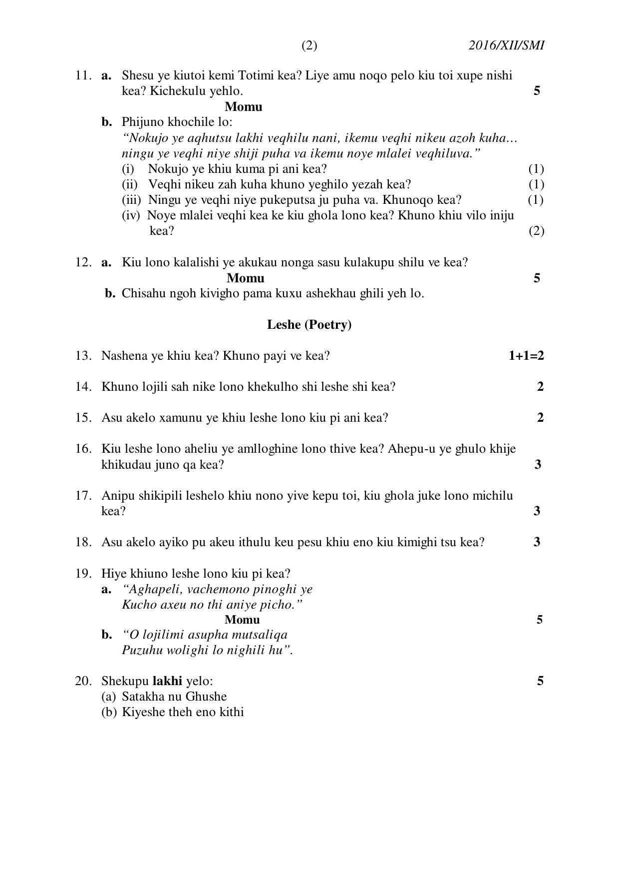 Nagaland Board Class 12 SÜMI 2016 Question Papers - Page 2